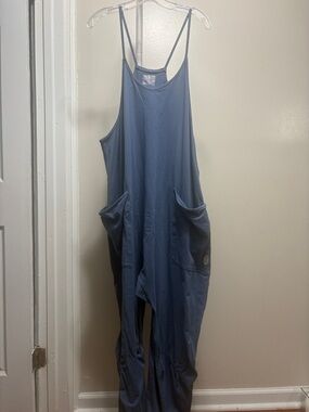 Free People Dusty Blue Spaghetti-Strap Pocket Jumpsuit